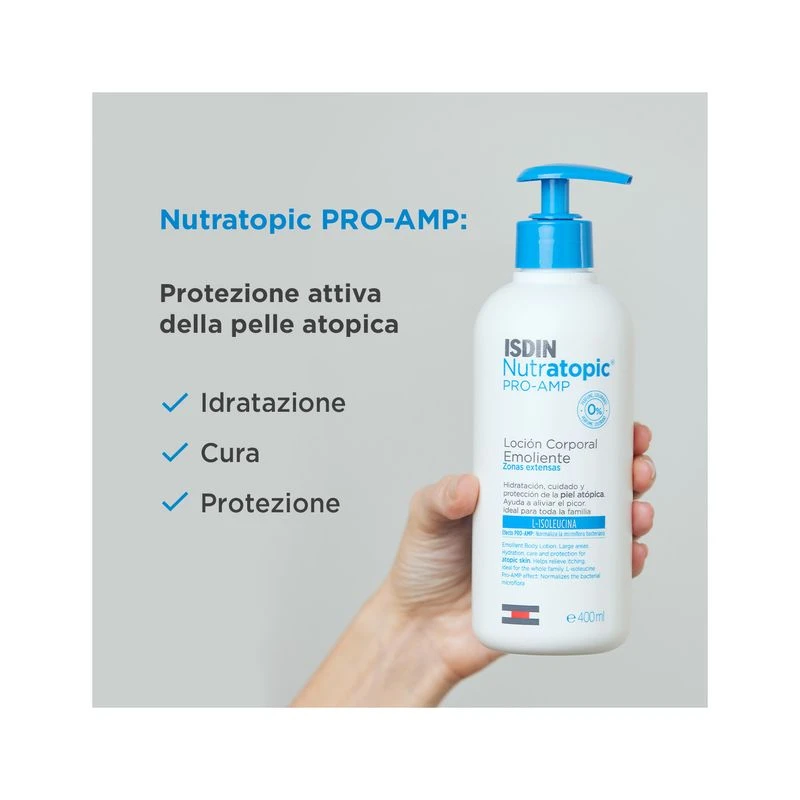 Isdin Nutratopic PRO-AMP Lozione Emolliente Pelle Atopica 400ml 4 Isdin Nutratopic PRO-AMP Lozione Emolliente Pelle Atopica 400ml - immagine 2